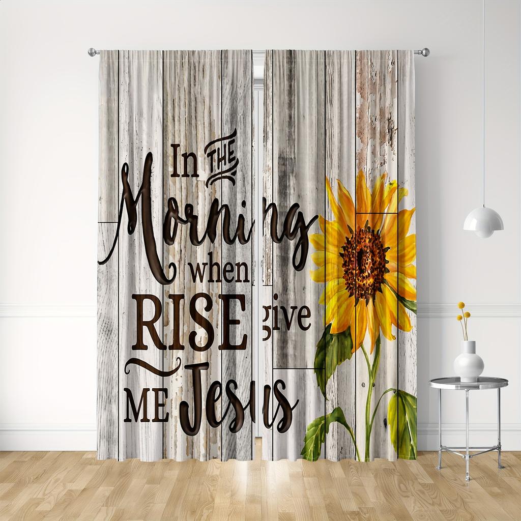 2pcs Sunflower Printed Curtain, Rod Pocket Window Treatment For Bedroom Office Kitchen Living Room Study Home Decor