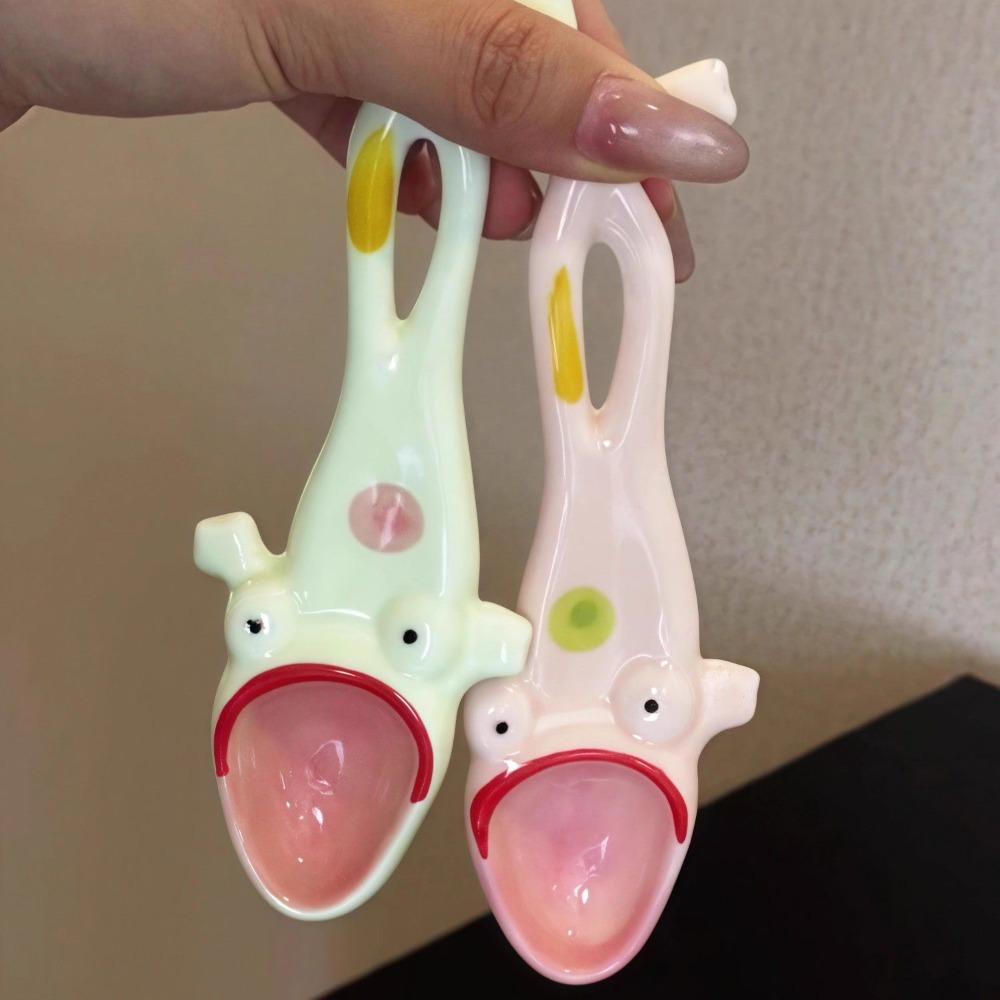 Big Mouth Dessert Spoon Hangable Funny Spoon Creative Ceramic Frog Spoon  Coffee Dessert Use