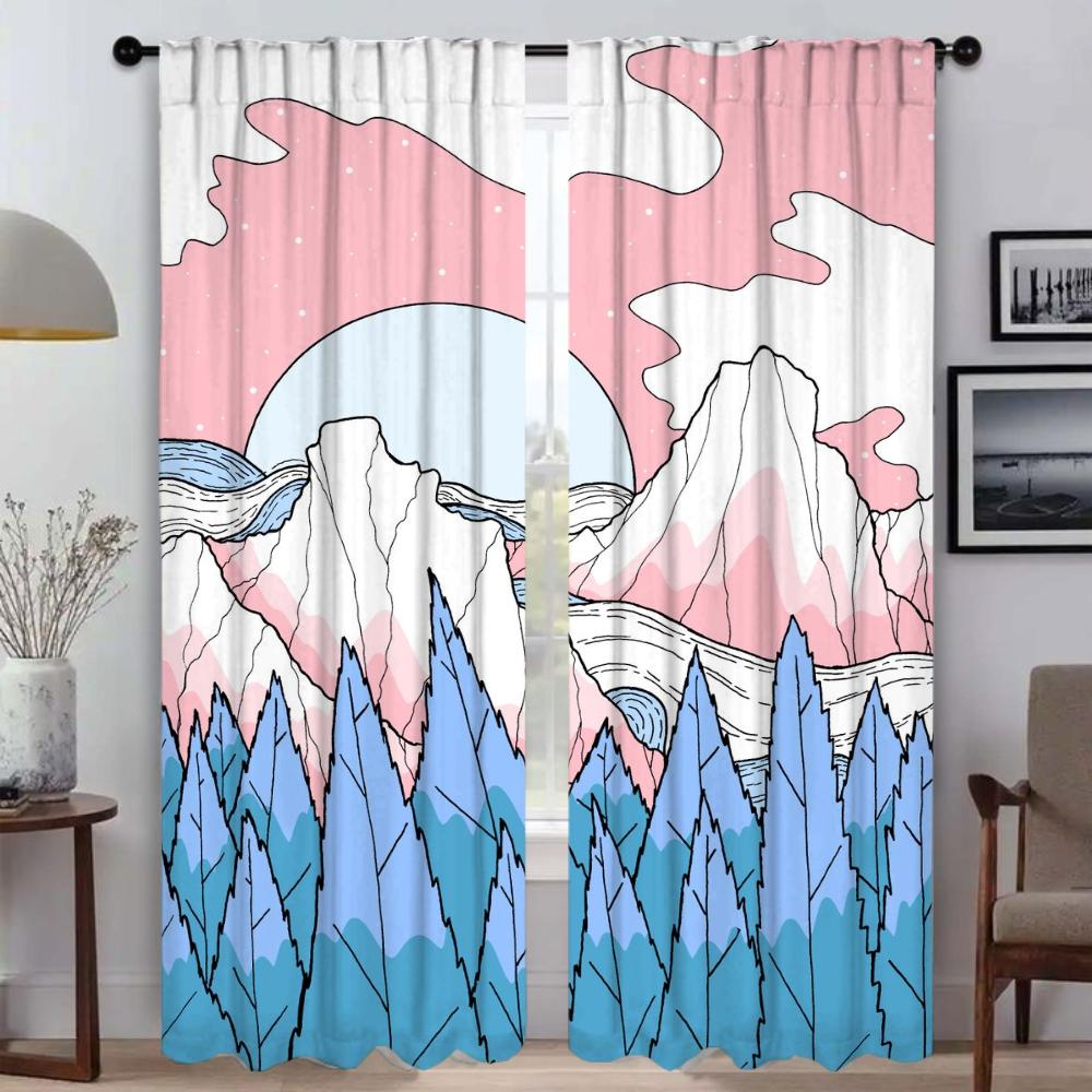 Pink Mountain Anti-mosquito Curtains for Living Room Halloween Decoration Partition Tulle for Bedroom Blackout Curtain Shades