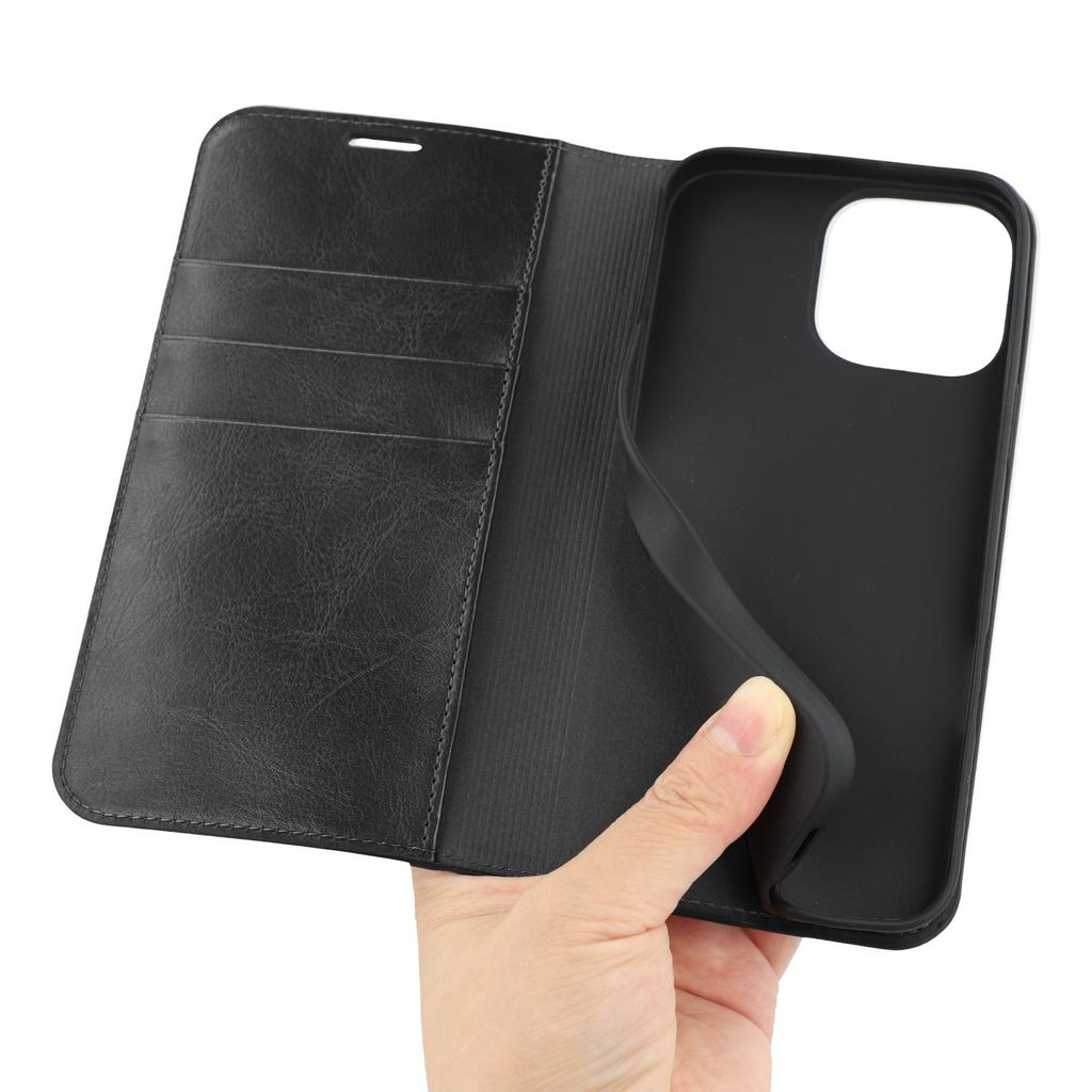 For iPhone 16 Pro Stand Cases Genuine Split Leather Wallet Phone Cover Magnetic Closure
