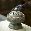 Zen Lotus Ceramic Incense Burner - Antique Sandalwood Coil for Indoor Use