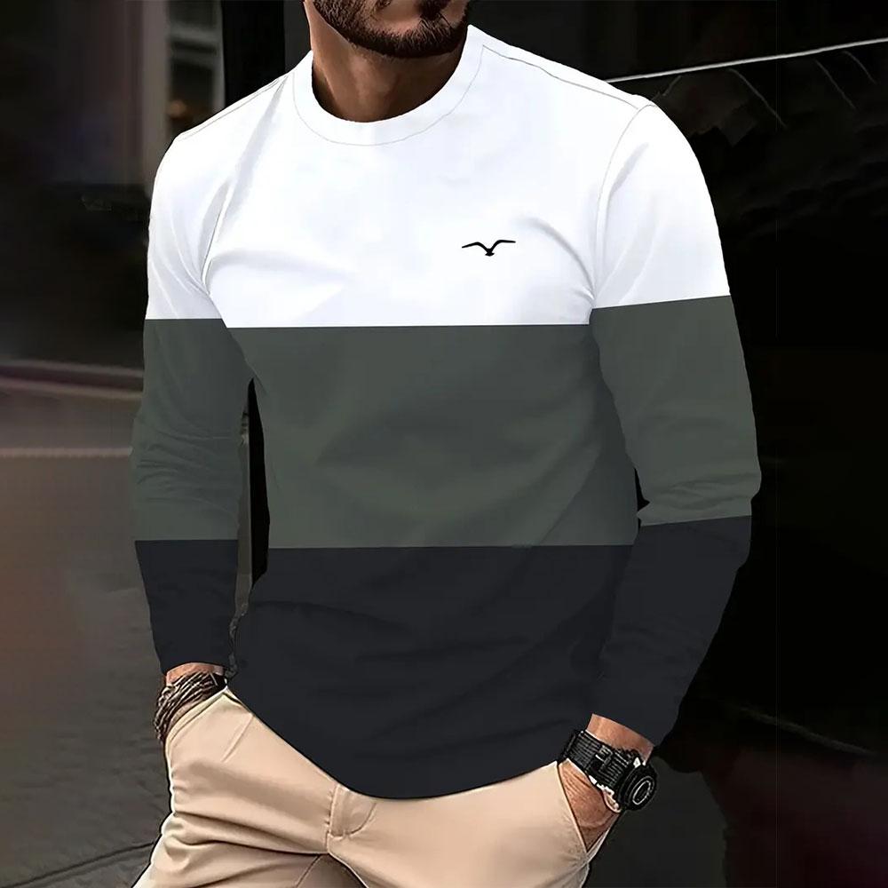 Men's Large Size Loose 3d Color T-shirt Autumn New Fashion Round Neck Long Sleeve Tshirt Men Street Daily Casual Sports Shirt