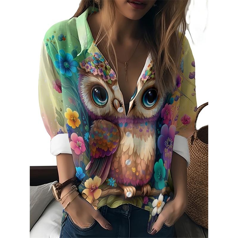 Spring And Summer Women's Large Size Lapel Shirt Abstract Pattern Printed Shirt Daily Casual Long Sleeve Shirt Fashion Women's
