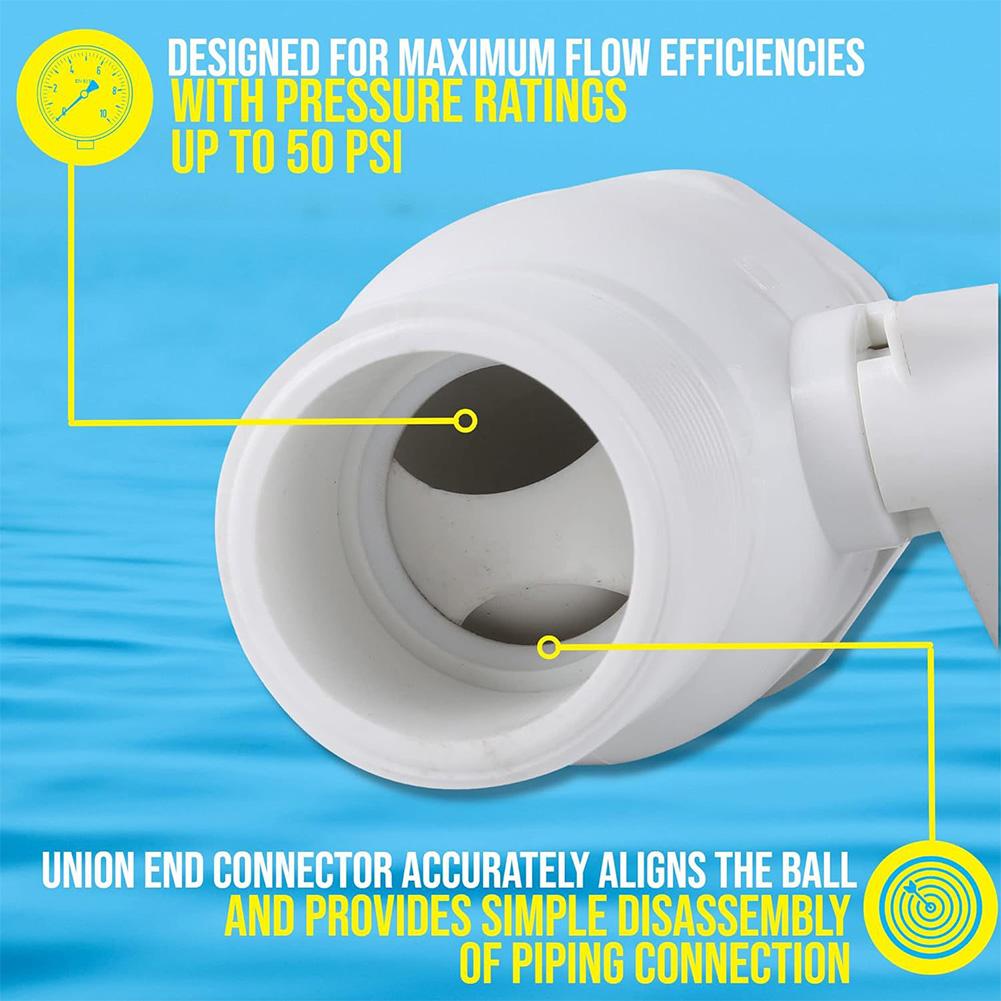 2-Way Ball Valve Water Flow Regulation Pool Valve Maximum 50 PSI Pressure Rating Pool Filter Stop Connector for Swimming Pools