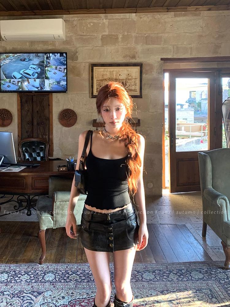 Sexy Black Pu Leather Short Skirt Women's Autumn Winter Tight Gothic Low Waist Skirt Street Fashion Y2K Hot Girl Outfit