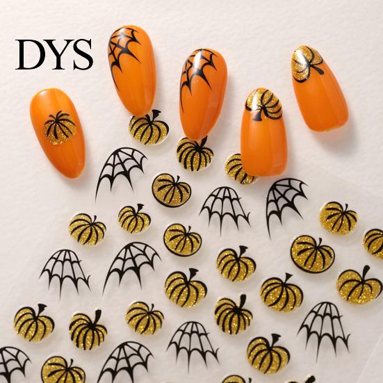 Halloween Nail Accessories Pumpkin Art Stickers, Spider Web Plants Leaves Manicure Decals Decor Decals, Self-Adhesive Stickers for Women and Girls