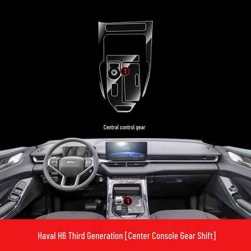Third Gen Haval H6 Interior Protective Film: Gear Shift, Center Console, Screen, Dashboard.