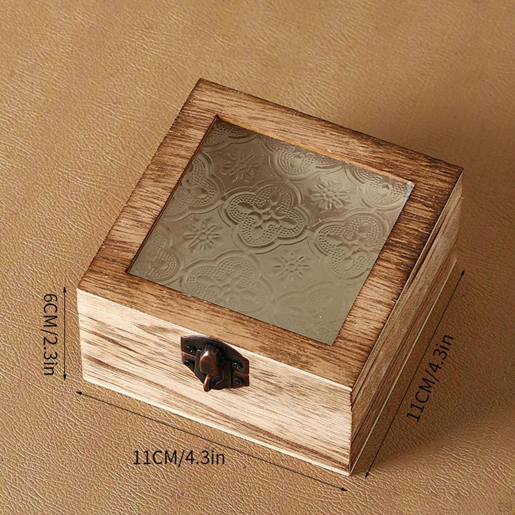 Wooden Storage Box Gift Gifts Semi Transparent Glass Lid Sturdy Organizer Ornament for Bedroom