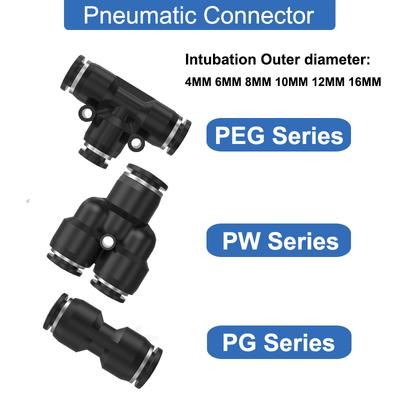 Pneumatic Components - Gas Pipe Quick Connector - Black PG/PW/PEG8-6/10-6 Tee T-Shaped Gas Pipe Coupling
