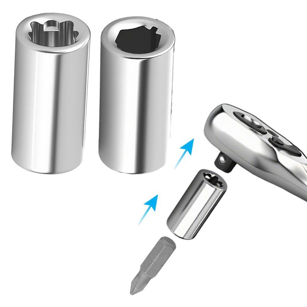 2 PCS 1/4in Square Drive To 1/4 Hex Socket Bits Converter Screwdriver Bit Adapter Power Tool Accessories