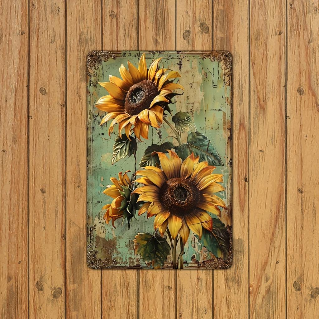 1pc Rustic Sunflower Metal Tin Sign, 20.32x30.48 Cm, Vintage Indoor/Outdoor Wall Art, Iron Sheet Painting for Home, Office, Rest