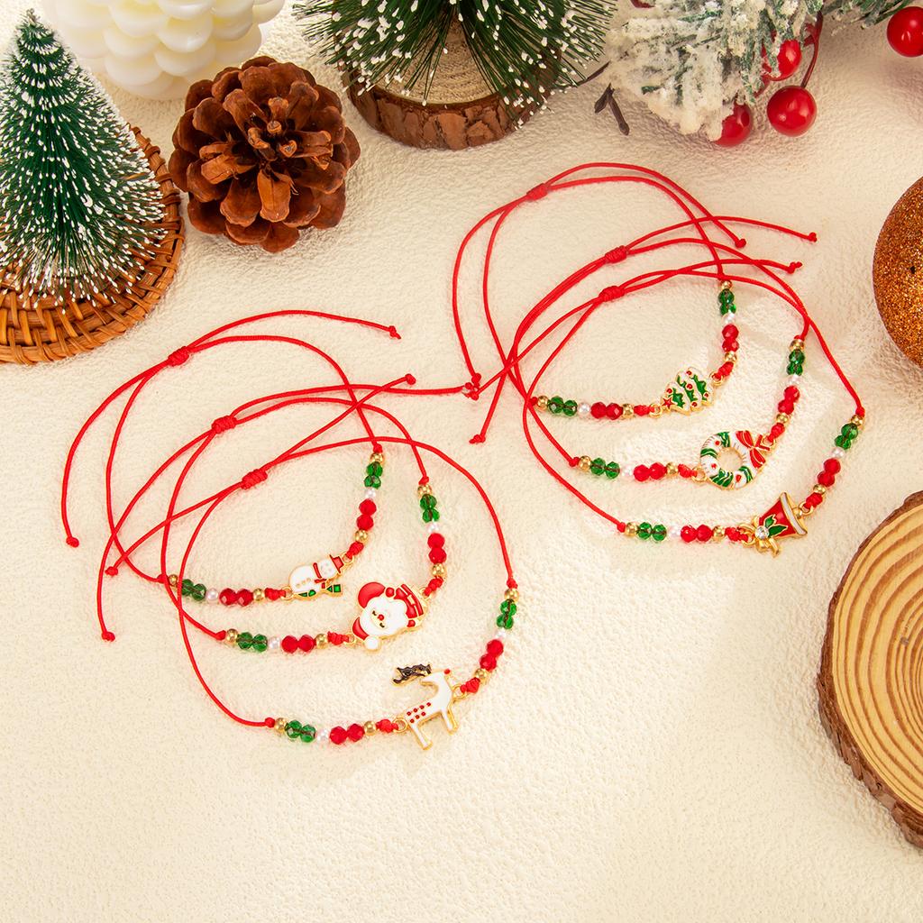 Creative Christmas Reindeer Snowman Bracelet INS Polymer Clay Beaded Adjustable Braided Hand Jewelry for Women Girls Holiday Gift Accessories
