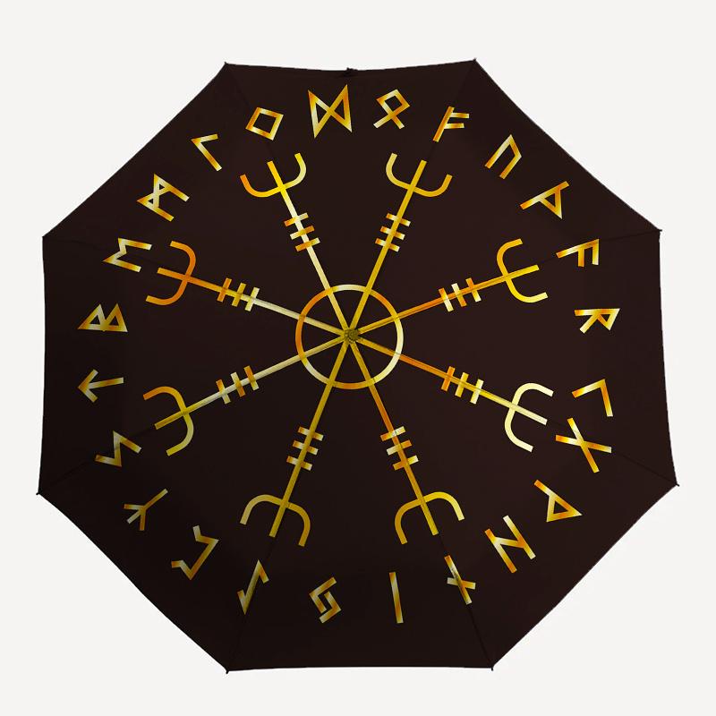 Viking Vegvisir Compass Norse Symbo Umbrella, Portable 3-Fold Compact Umbrella,Christmas Gift ES401