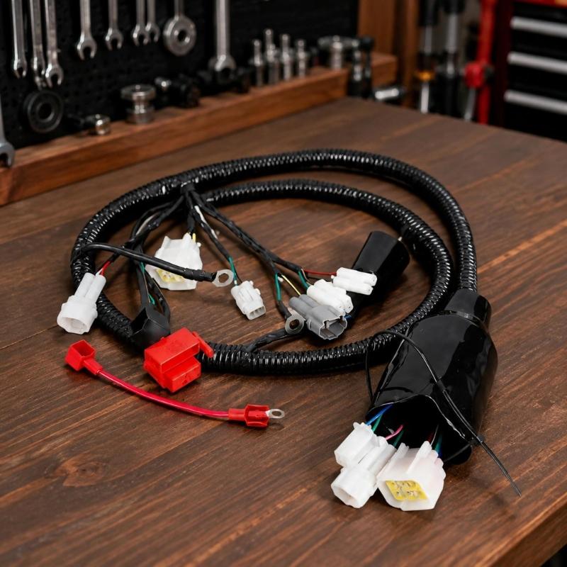 Full Motorcycle Wire Harness Set, Wiring Assembly with Branch Leads, Terminal Ends, and Outer Sleeving for Kayo T2 Electrical Repair and Service Jobs