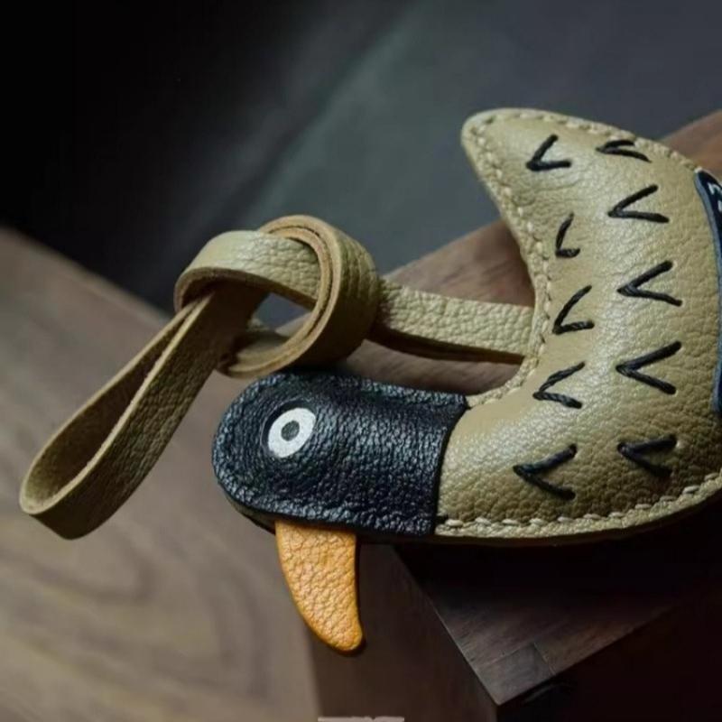 Come! Dazed Duck Together, Handmade Leather Bag Pendant, Rearview Mirror Pendant, Abstract Niche Key Chain