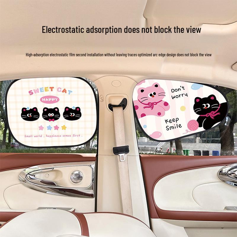 Cartoon Cat Car Sunshade: Sun Protection & Heat Insulation Electrostatic Window Visor