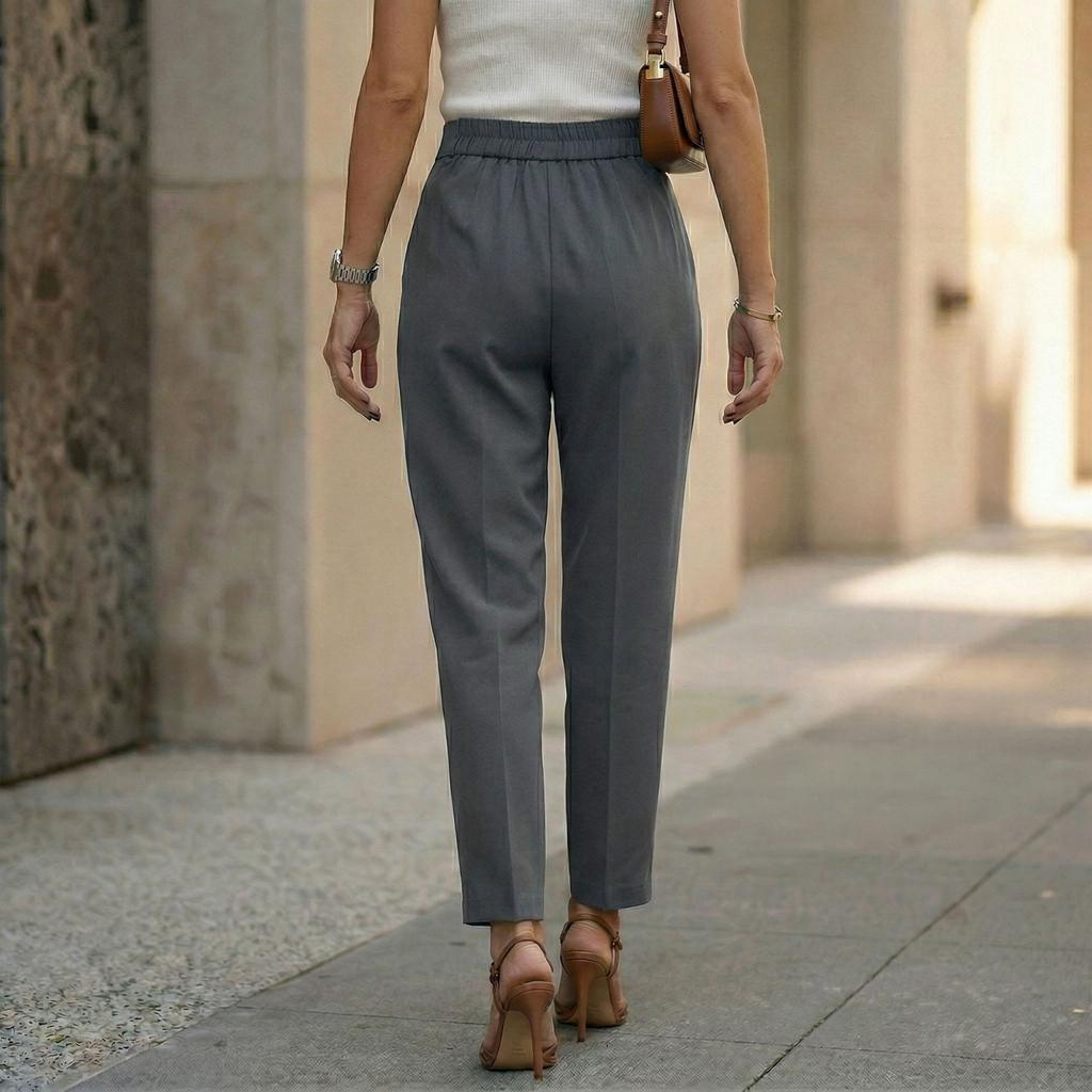 Women's Fashionable Color Casual Trousers With Pockets, Straight Leg, Cropped Suit Trousers
