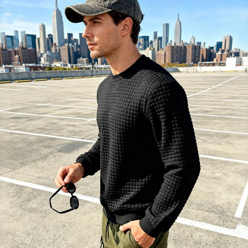 Men's Waffle‑Grid Textured cPullover Sweatshirt Soft Long‑Sleeve, Relaxed‑Fit Casual Daily & Layering Top for All Seasons