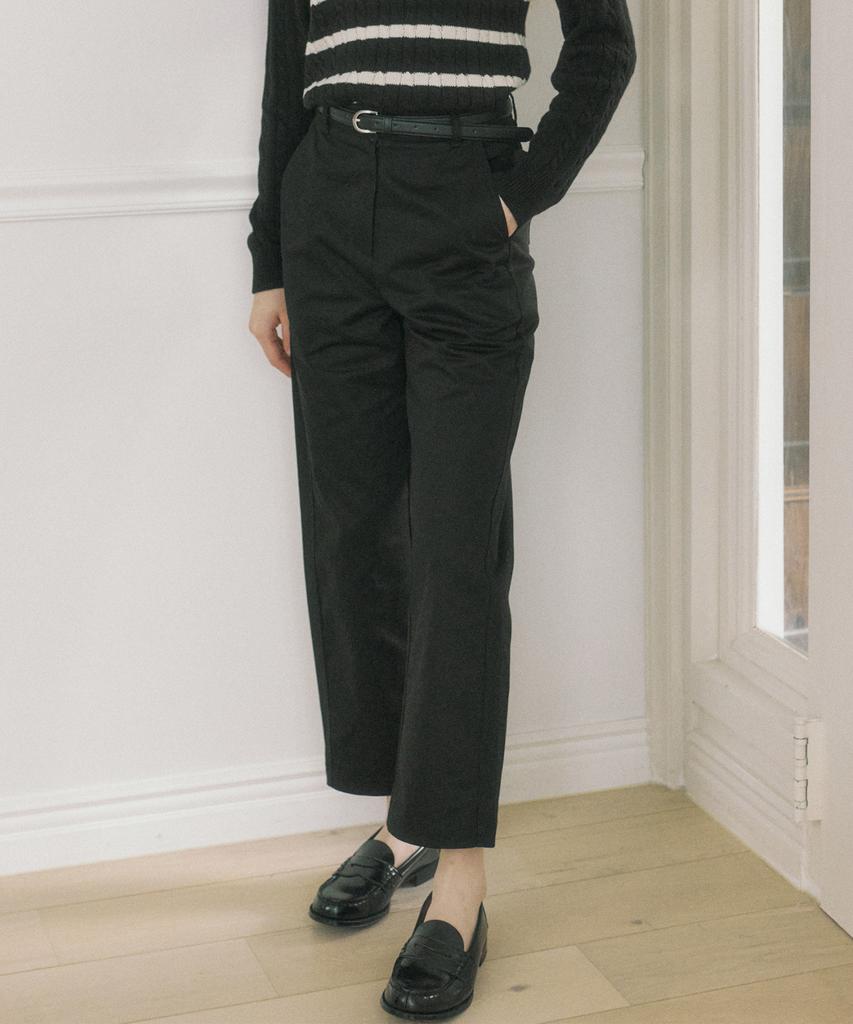 OURHOPE Belt Set Plain Cotton Pants - Black