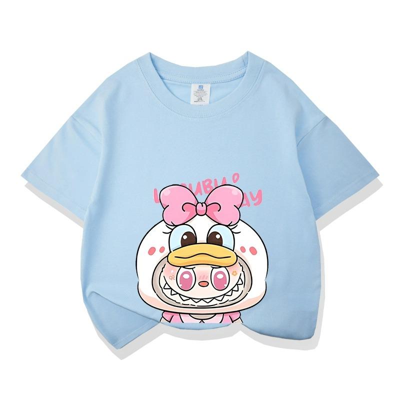 Cartoon Graphic Labubu Kids Adult Printed T-shirt Summer Men and Women's Fashion Outdoor Girl Short Sleeved T-shirt Top Pullover