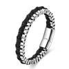 Black Leather Rope Cowhide Men's Double Chain Braided Bracelet Handmade Multilayer Leather Bracelet 2026