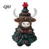 Weather Resistant Courtyard Ornaments Halloween Highland Cow Figurine, Wizard Broom & Bat Wing Pumpkin Durable Resin Crafts for Holiday Ornament,