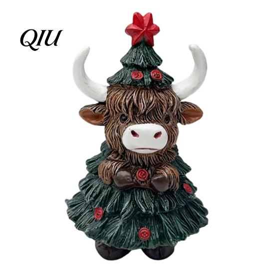Weather Resistant Courtyard Ornaments Halloween Highland Cow Figurine, Wizard Broom & Bat Wing Pumpkin Durable Resin Crafts for Holiday Ornament,