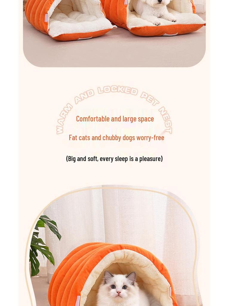 Winter Warm Zipper Style Plush Pet Sleeping Bag & Semi-Closed Cat Bed