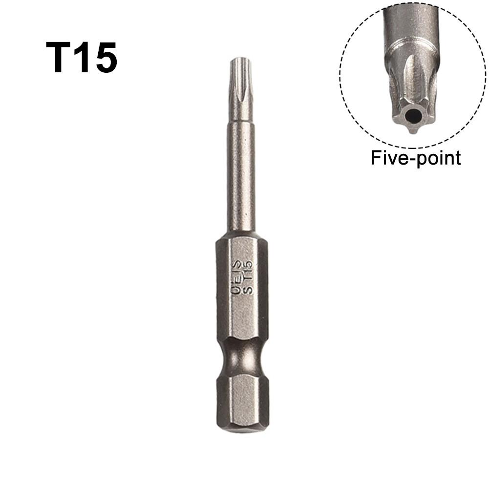 1pc 50mm 1/4 Hex Shank Magnetic Five-point  for Torx Screwdriver Bit With Hole T8-T40