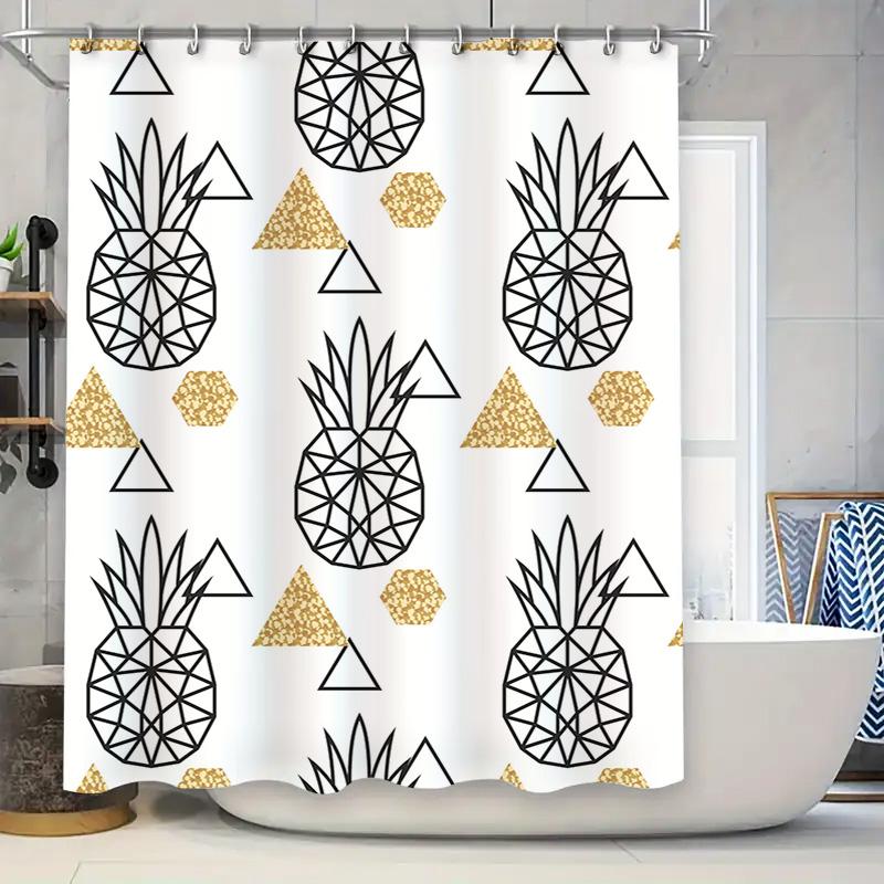 

Gold Pineapple Shower Curtain Black Triangle Geometric Pattern Decorative Bathroom Liner For Bath Tub W60H190(CM)-1 Pcs