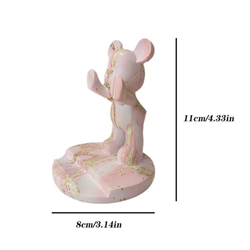 Cute Graffiti Bear Resin Statue & Phone Holder Funny Desk Decor Creative Gift for Friends Cool Bedroom Shelf Ornament With