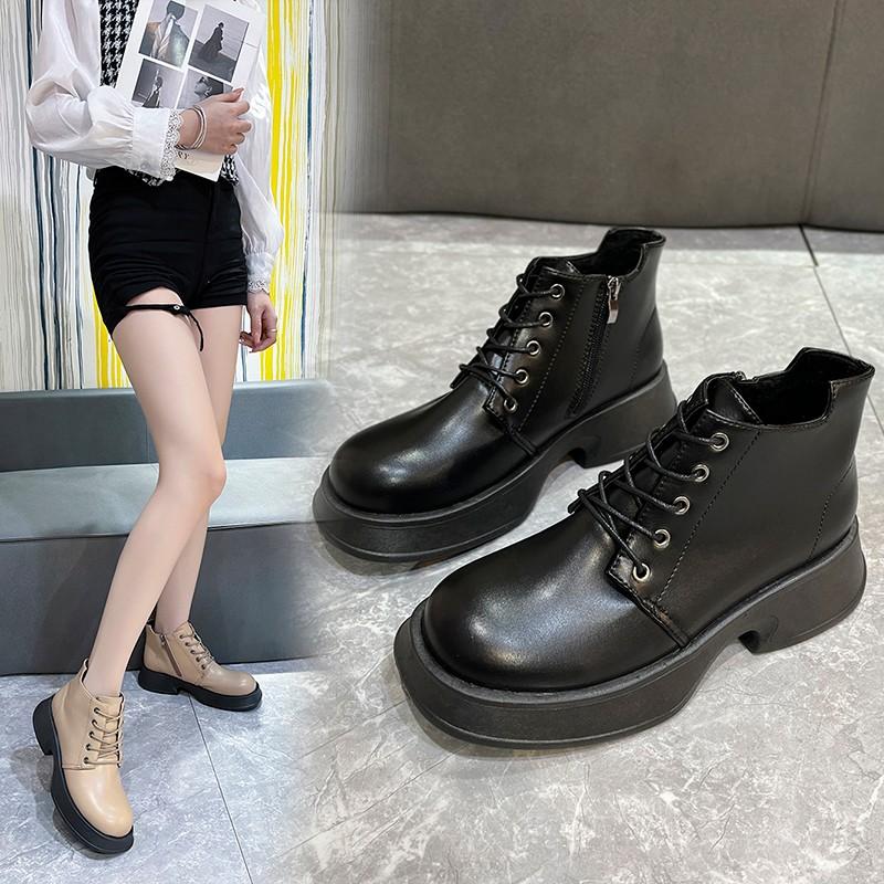 2024 Popular Women's Shoes Elegant and Fashionable Women's Bare Boots Lace Up Shallow Mouth PU Round Head Women's Cotton Boots