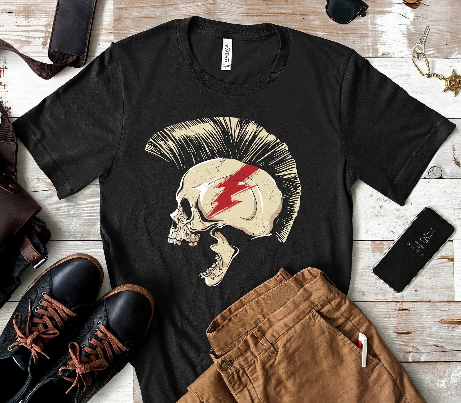 Punk Rock Skull Mohawk T-Shirt, Cool Rock Music Tank Top, T-shirt, Gothi T-shirt,T-shirt, Kids Tee Apparel Gift 3XL