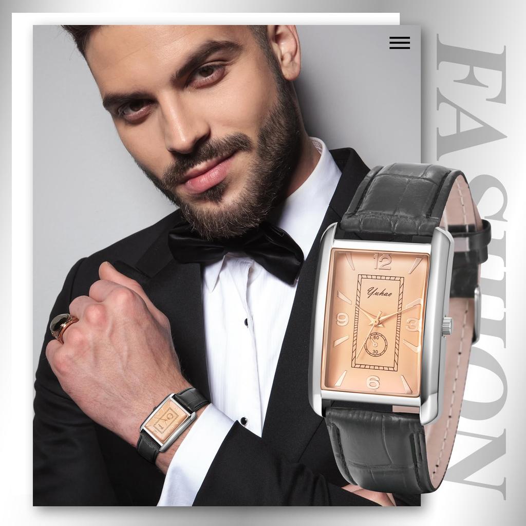Stylish Men's Square Watch, Waterproof: Antique Analog Display, PU Leather, Black, Couple's Quartz Movement, Leisure, Business, Fashion Accessory -