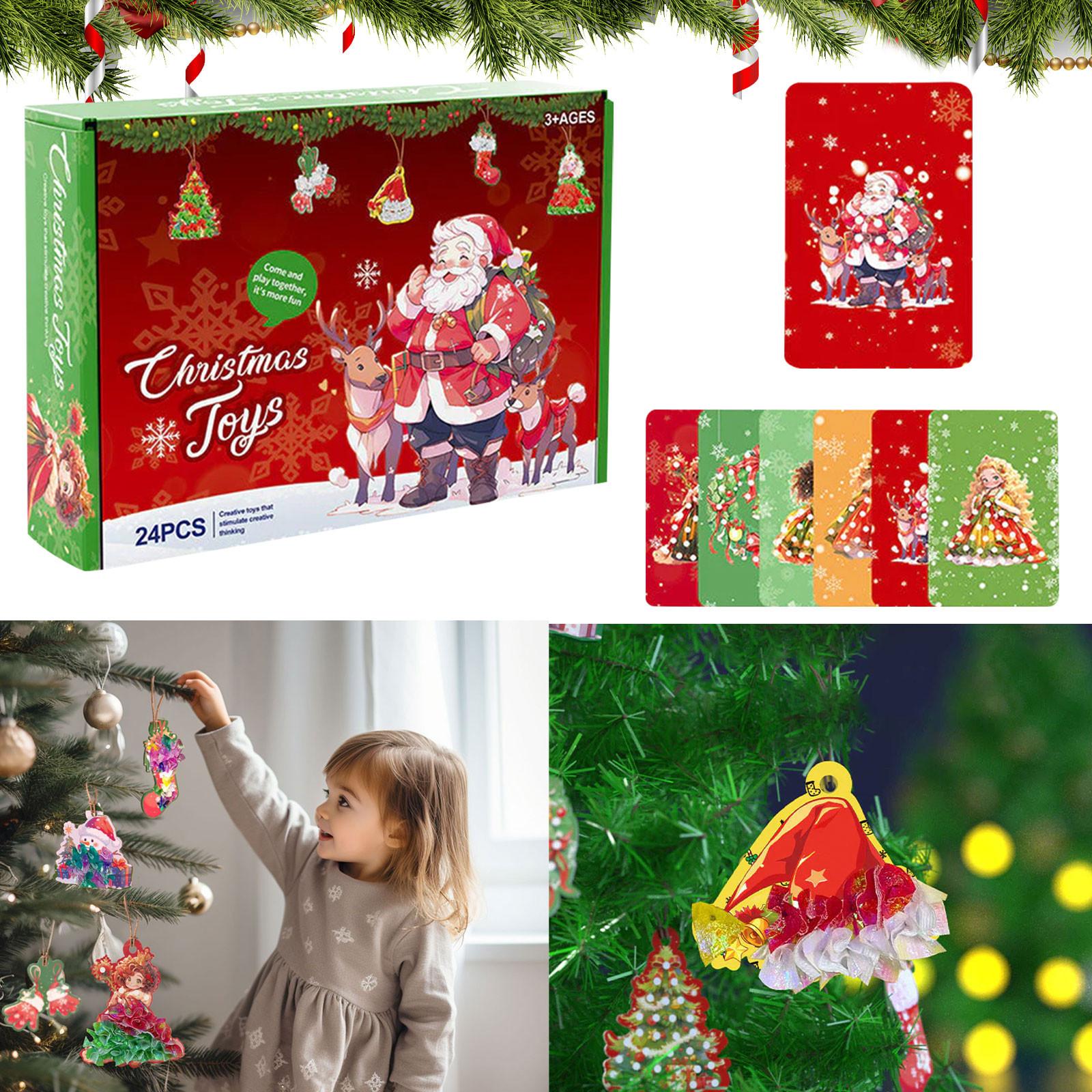 

24 Themed Christmas Tree DIY Ornaments, DIY Puncture Painting Kits, Christmas Tree DIY Craft Hangings Decorations One Size