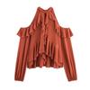 Kaslead New Women Clothes Western Style Fashion Laminated Decorative Neck Collar Top 5039210 658