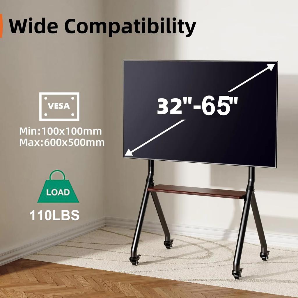 Mobile Rolling TV Stand for 32-65 Inch LCD LED OLED Screens,Portable TV Stand On Wheels,Height Adjustable TV Cart VESA 600*500mm