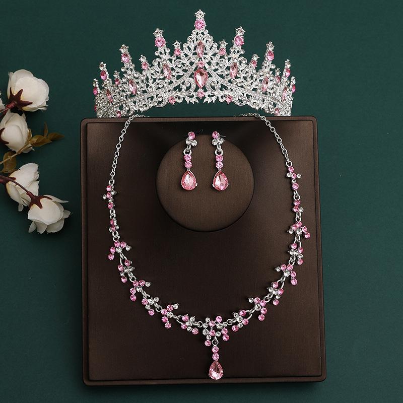 DIEZI Baroque Bridal Rhinestone Crown Tiara For Women Girls Wedding Princess Queen Crystal Tiaras Necklace Earrings Jewelry Sets