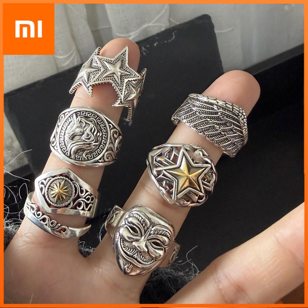 Xiaomi 925 Sterling Silver Rings For Women Geometric Fine Jewelry Finger Adjustable Wide Horse Star Ring For Party Birthday Gift