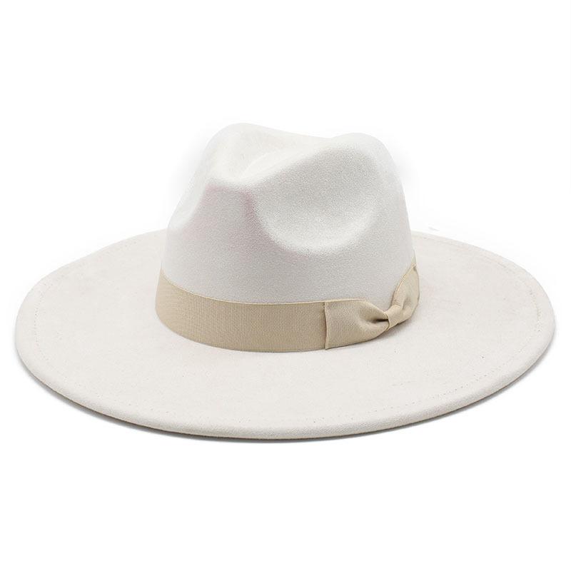 Wildleder Schleife neuer Zylinder Hut Männer und Frauen Paar Großes Schirmhut Flache Kante Jazzhut