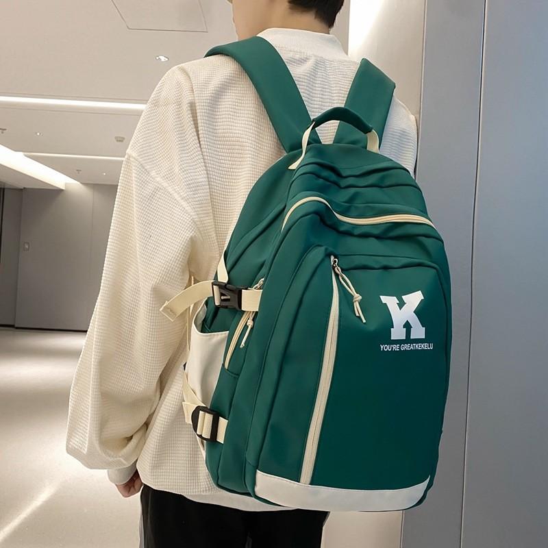 K Durable Letter Nylon Backpack With Laptop Compartment For School And Commuting