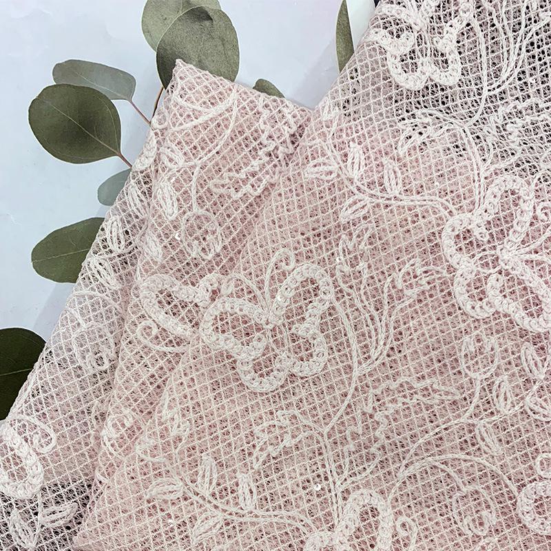 3D Butterfly Embroidery Lace Fabric for Dresses & Children s Clothing розовый