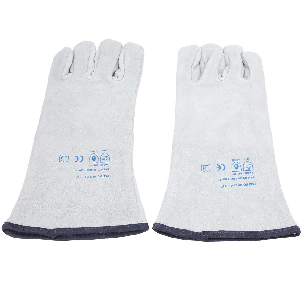 Pair Welding Glove Full Palm Wearproof Heat Resistant Hand Protector Cow Leather Gray for Carrying