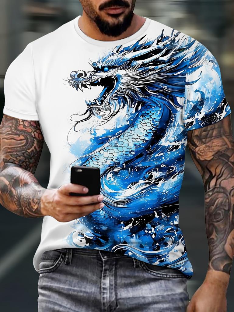Mens 3D Dragon Print T-Shirt Fashion Short Sleeves O-Neck Graphics Tees Comfortable Summer Casual Harajuku Street Men's Clothing