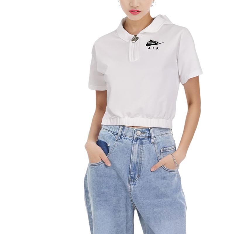 Nike Solid Color Letter Logo Casual Short Half Zip Polo Short Sleeve T-Shirt Women Tops White DM6465-100