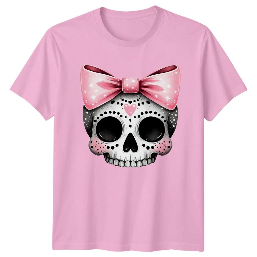 Pink Bow Skull Unisexs TShirt Coquette Aesthetic Halloween Gift For Her