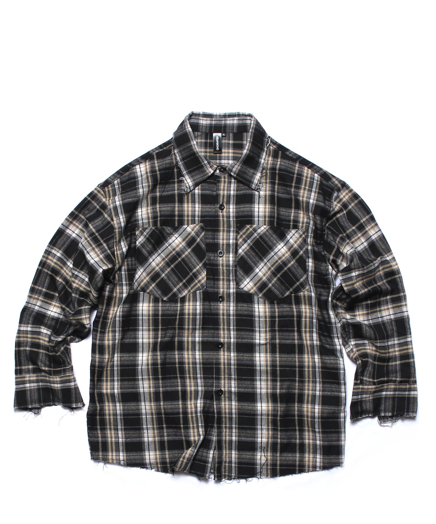 Rock Psycho Damaged Check Shirt Black Black/L