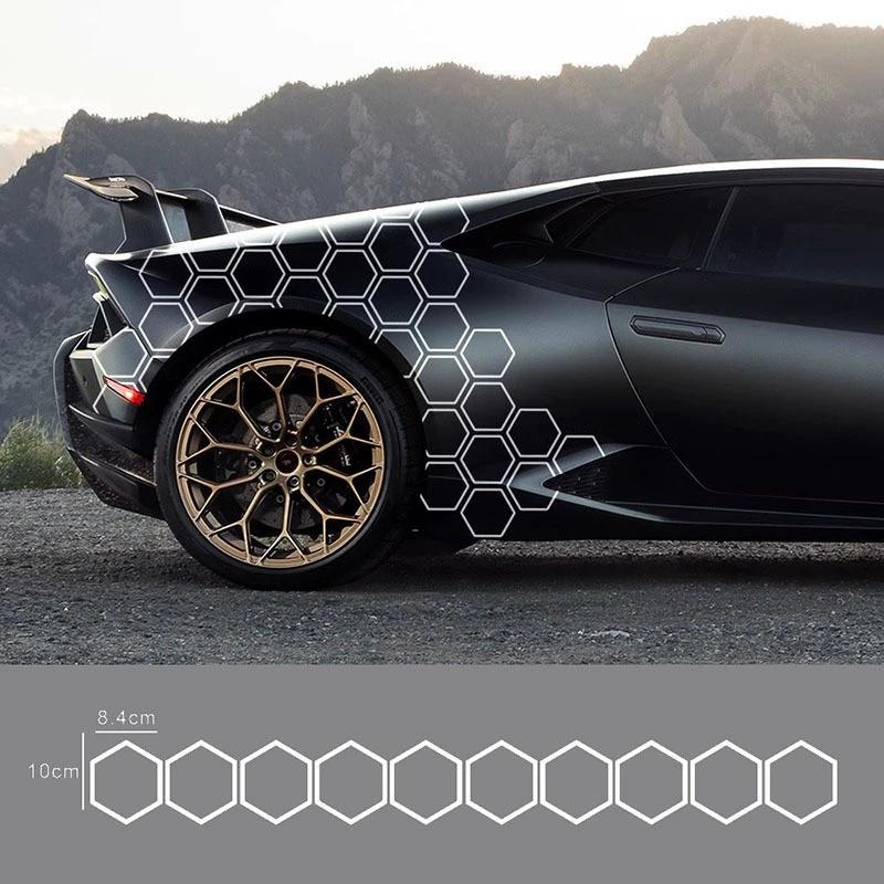 Reflective body sticker hexagonal pattern side door sticker 10pcs honeycomb flower side skirt sticker DIY combination