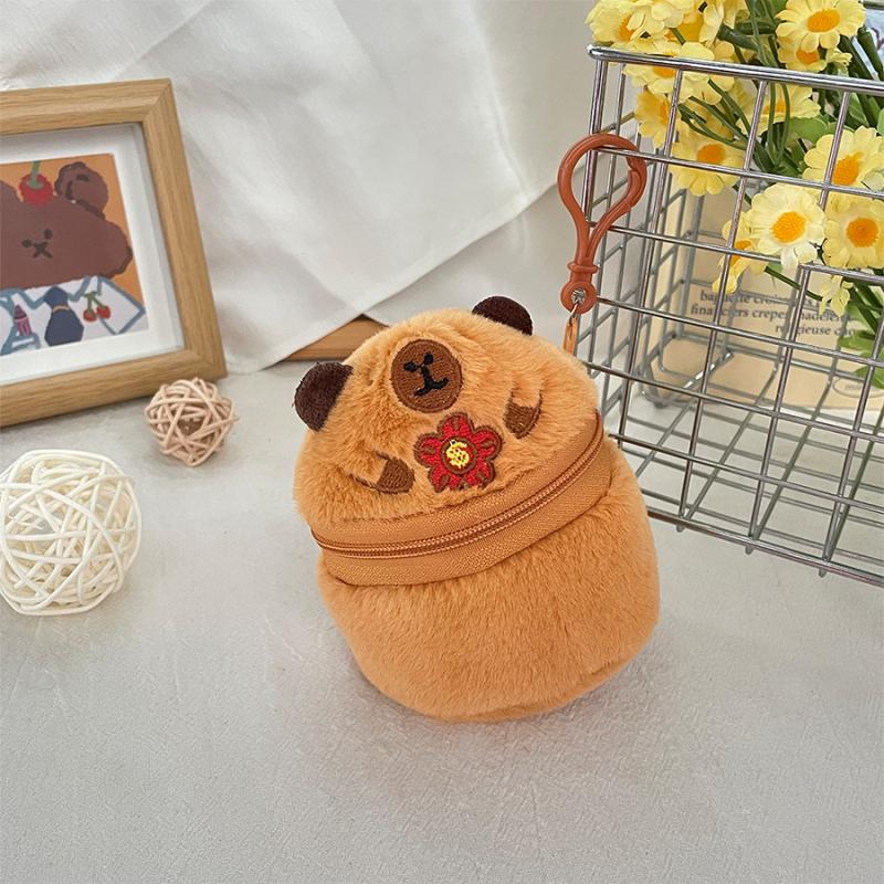 Cute Plush Capybara Zipper Coin Purse Cylindrical Wallet Earphones Lipstick Storage Bag Creative Plush Doll Pendant Girls