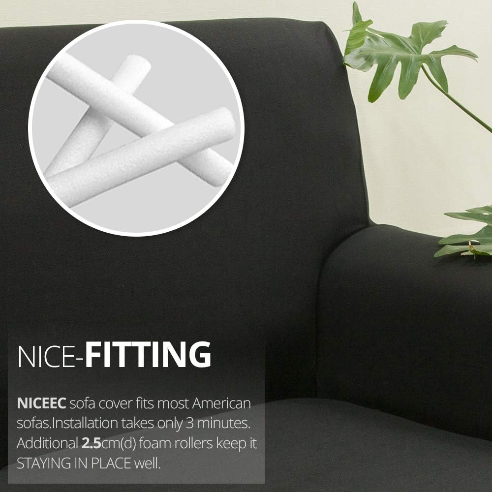 Spandex Sofa Cover Silky Soft 1-Piece Black Slipcover for Sofas Super Stretch Universal Couch Cover for Living Room